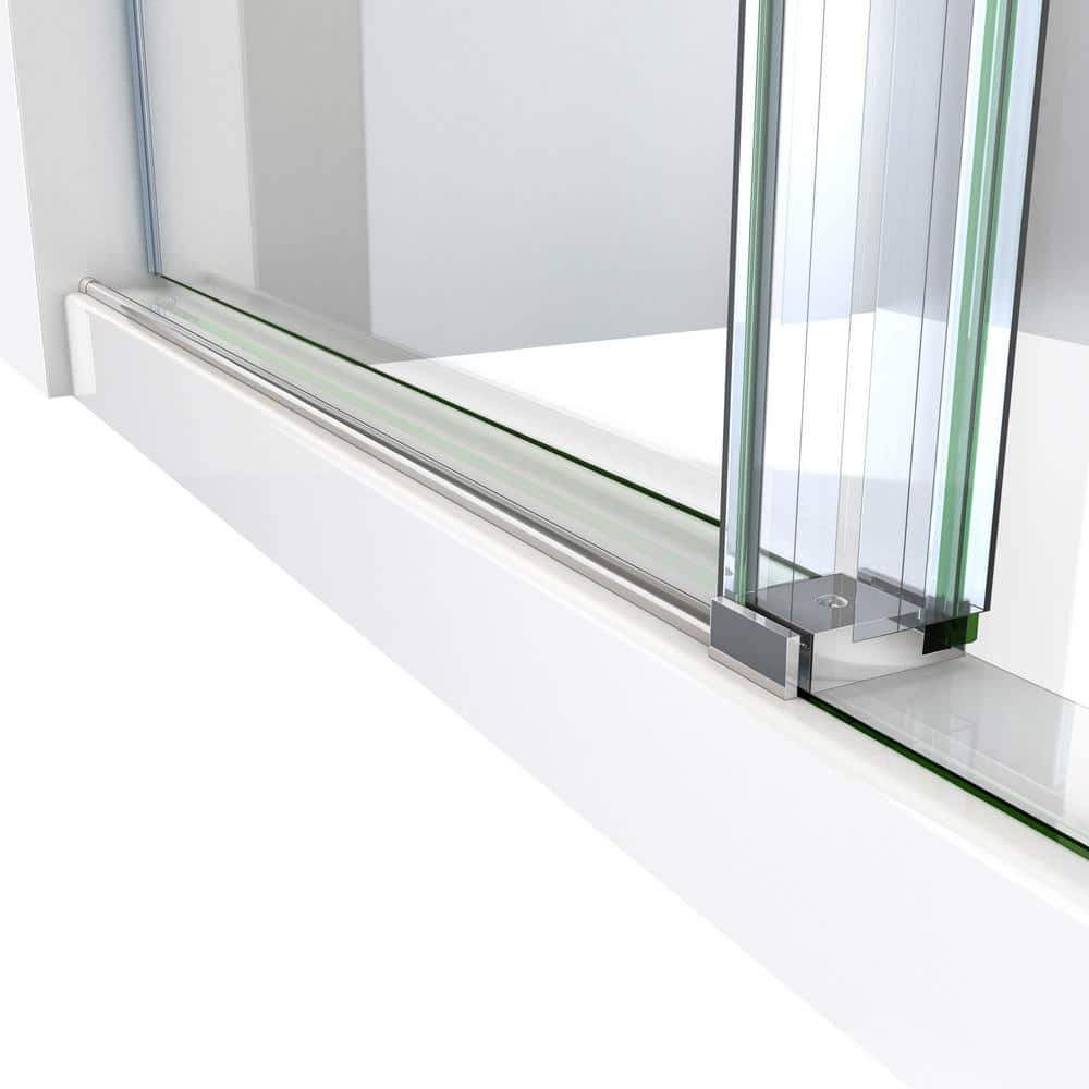 76" Frameless Clear Glass Sliding Shower Enclosure with Polished Stainless Steel Frame
