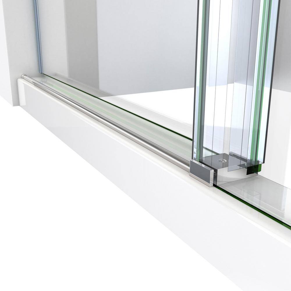76" Polished Stainless Steel Frameless Sliding Shower Enclosure with Clear Glass