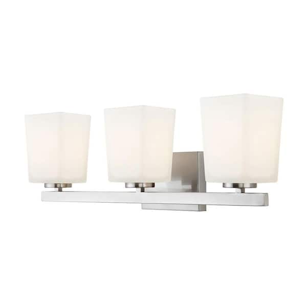 CANARM Hartley 3-Light Brushed Nickel Vanity Light with Flat Opal Glass