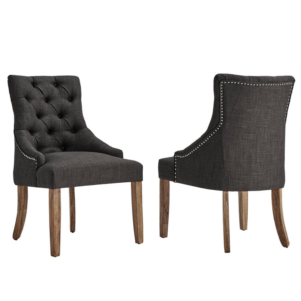 HomeSullivan Marjorie Dark Grey Linen Button Tufted Dining Chair (Set