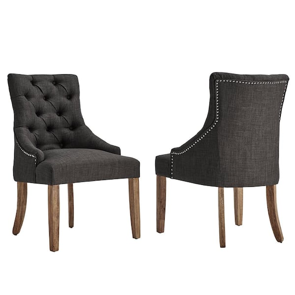Marjorie Dark Grey Linen Button Tufted Dining Chair (Set of 2)
