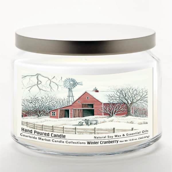 Winter Barn with Mill 14 oz Candle Glass Jar with Brushed Silver Metal Lid