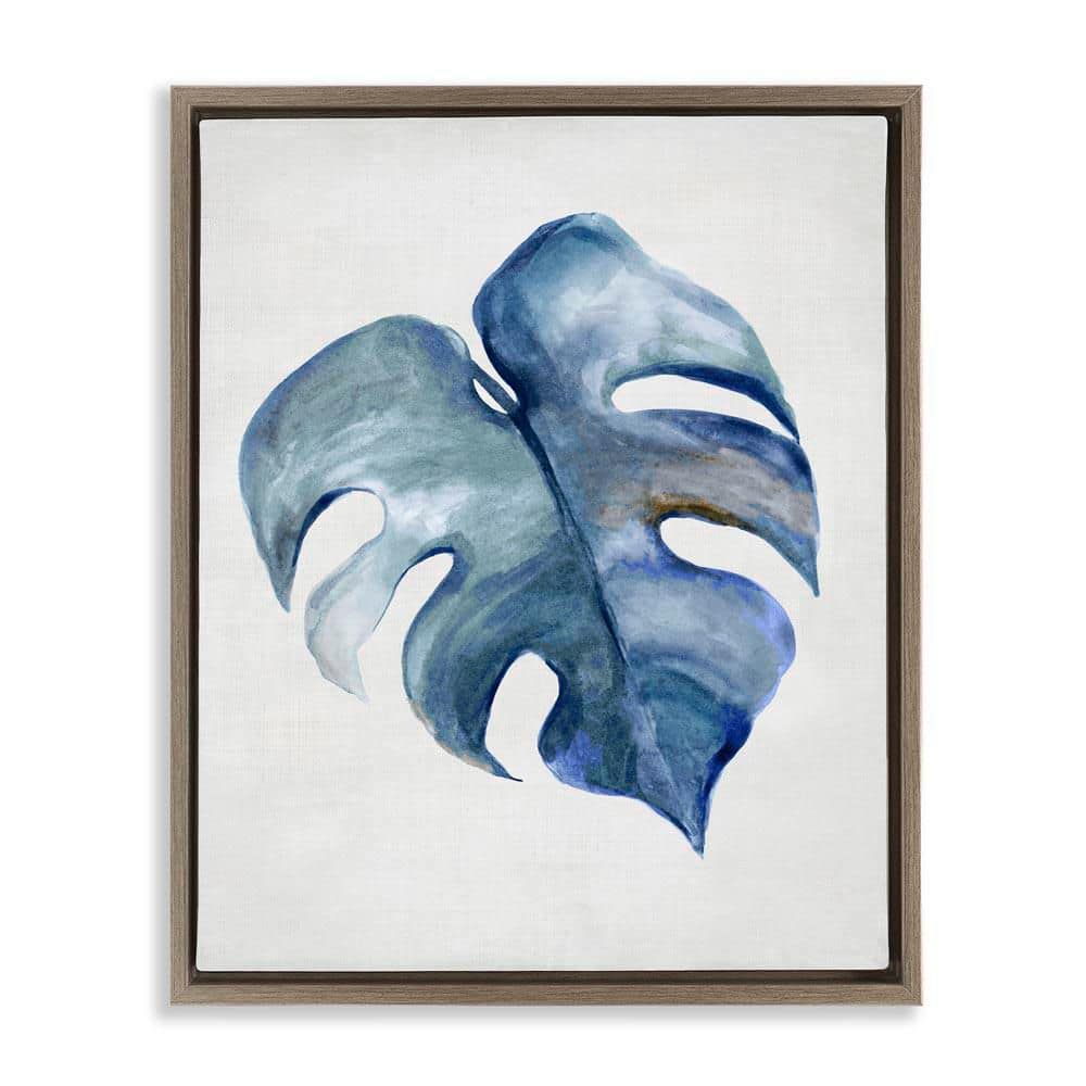 Blue Monstera Leaf by Hannah Dawson Brown Floater Frame Nature Graphic Art Print 31 in. x 25 in. price history on PriceWatchPro