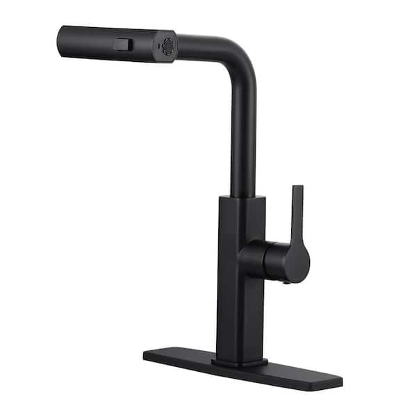 14.8 in. Stainless Steel Single-Handle Pull-Down Sprayer Kitchen Faucet 360 Degree Spout Swivel in Matte Black