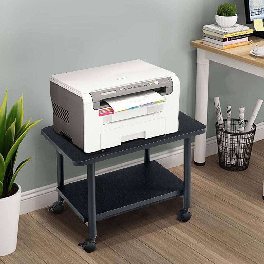Black 2-Tier Rolling Under Desk Printer Cart with Storage Shelves