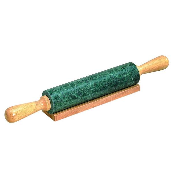 Creative Home Deluxe 18 in. Green Marble Rolling Pin with Wood Handles and Cradle