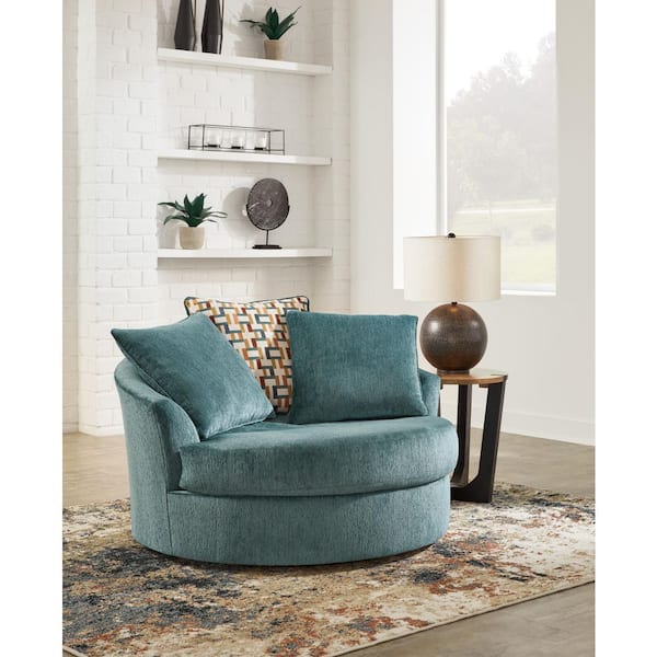 Laylabrook Blue Polyester Barrel Chair with Removable Cushions and Swivel