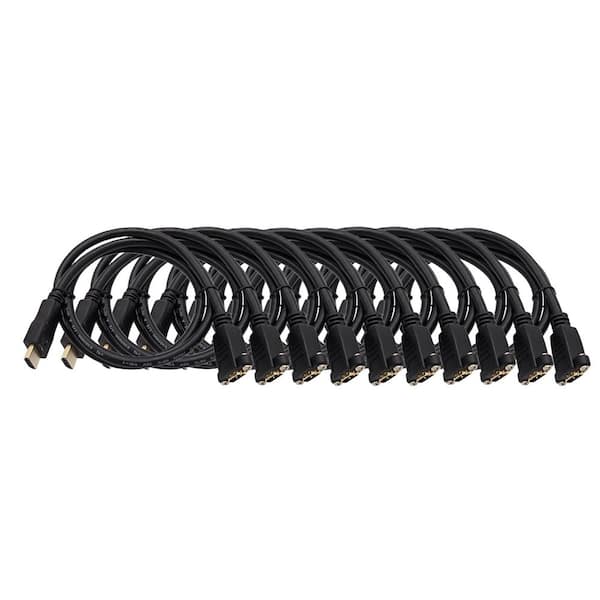 1 ft. HDMI Panel Mount Type Extension 28AWG Shielded Gold Plated with Ethernet Cable Black 10-Pack