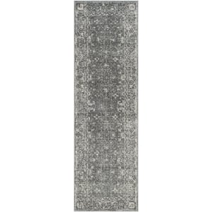 Evoke Gray/Ivory 2 ft. x 11 ft. Distressed Floral Speckles Runner Rug