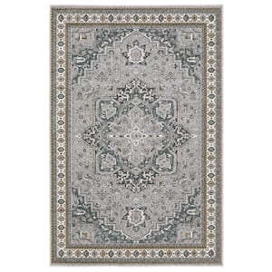 Edgewater Blue/Gray 7 ft. x 10 ft. Traditional Center Oriental Medallion Polyester Indoor Area Rug