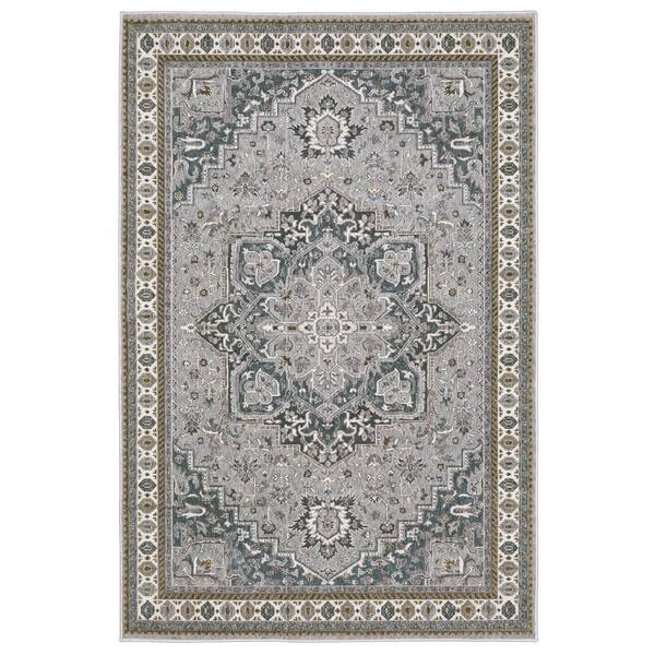 AVERLEY HOME Edgewater Blue/Gray 7 ft. x 10 ft. Traditional Center Oriental Medallion Polyester Indoor Area Rug