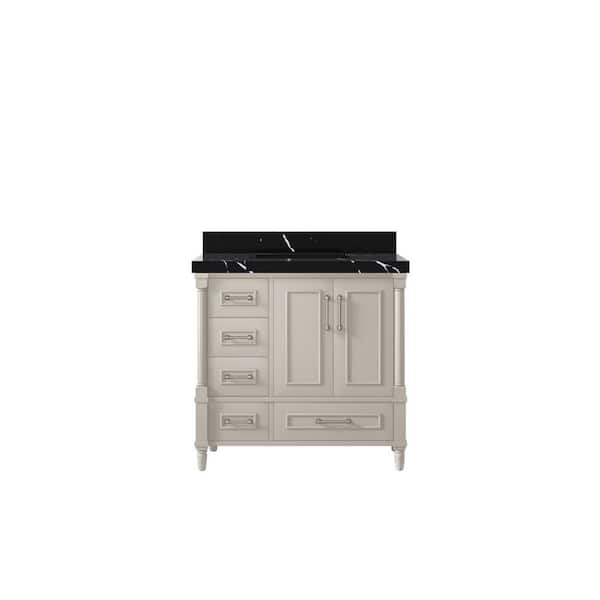 Willow Collections Hudson 36 in. W x 22 in. D x 36 in. H Single Sink Bath Vanity Center in Fine Grain with 2 in. Calacatta Black Quartz Top