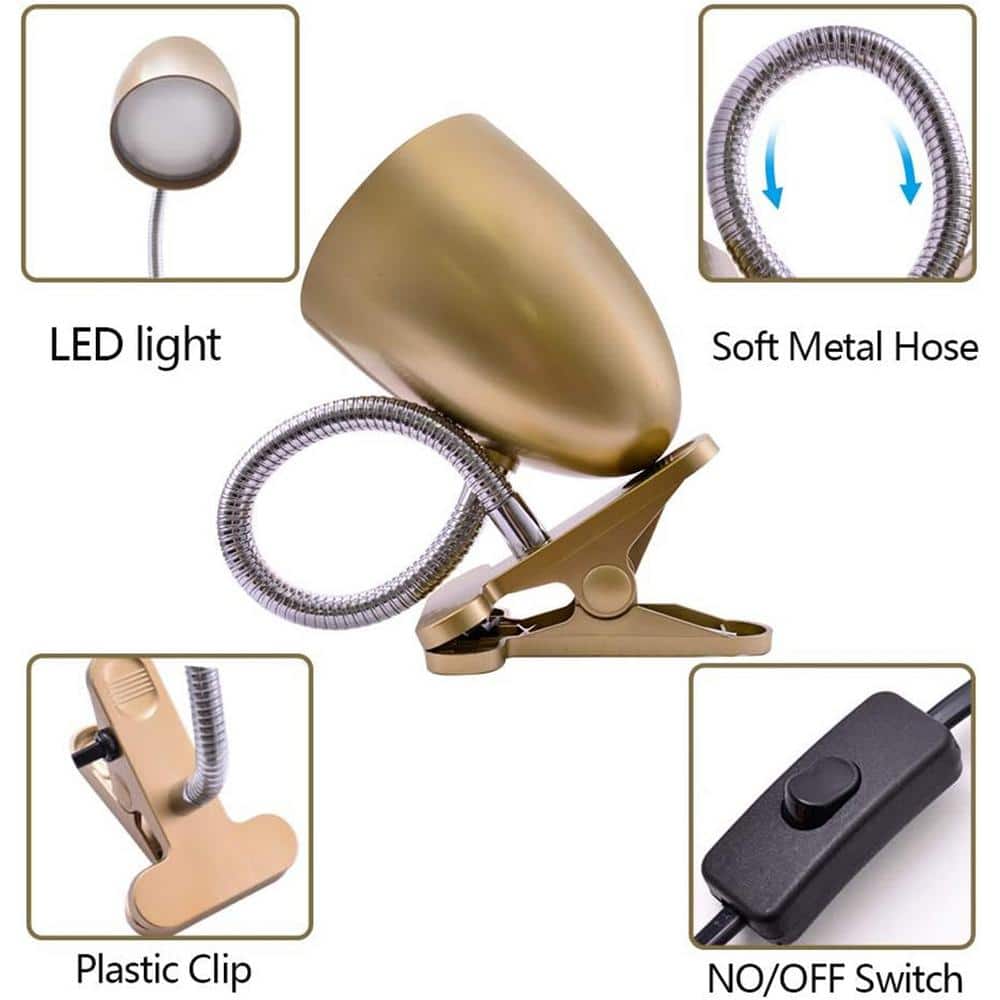 Gold Adjustable Clip-On Arc Lamp with Integrated LED