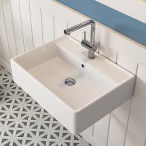 23 in. x 18 in. Rectangular Ceramic Wall Mount Sink Bathroom Vessel Sink in White with Single Faucet Hole and Overflow