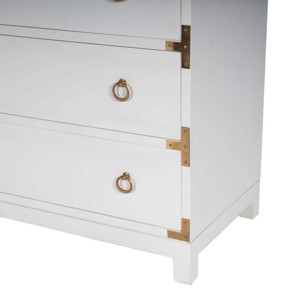 Forster Glossy White 3-Drawer Accent Chest with Steel Accents
