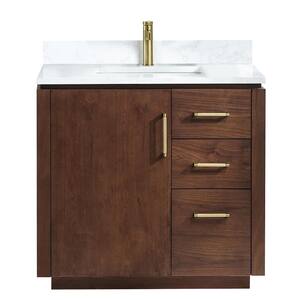 San 36 in.W x 22 in.D x 33.8 in.H Single Sink Bath Vanity in Natural Walnut with White Composite Stone Top