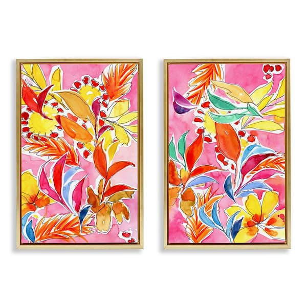 Stupell Industries Whimsical Leaf Impressions by Regina Moore 2 Pieces Gold Floater Frame Nature Graphic Art Print 31 in. x 21 in.