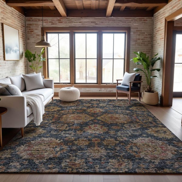 Mayfield Premium Machine Washable Abstract AMF1094 Navy 3 ft. x 4 ft. Area Rug