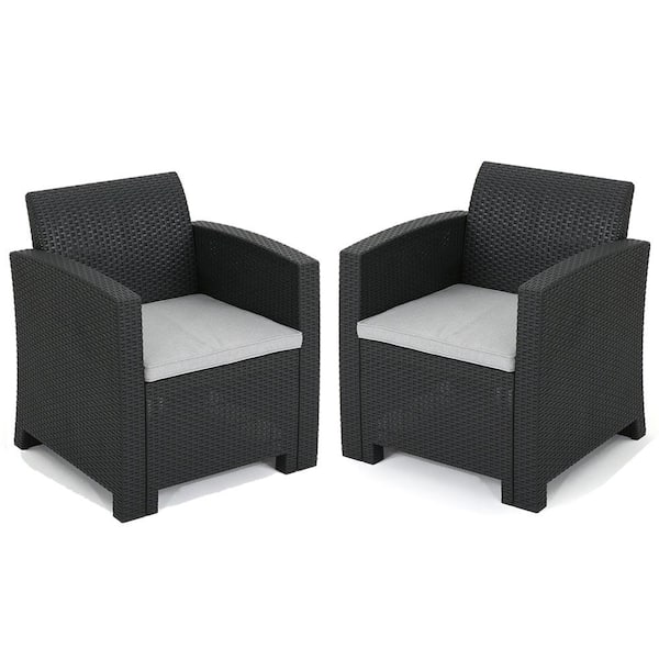 Unbranded 2-Seater Faux Wicker Rattan Outdoor Sectional Club Chairs with Water Resistant Light Gray Cushion, Rust Proof, Charcoal