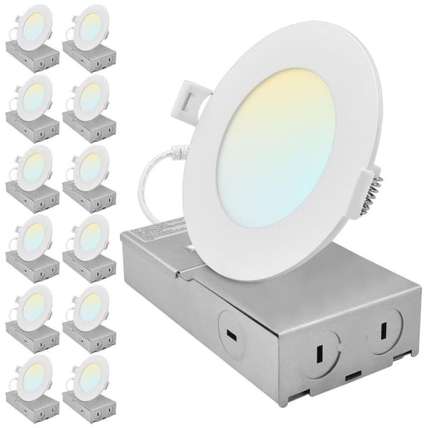 4 In. Integrated LED Canless Spotlight Recessed Light 5CCT Dimmable 650/800/1066LM CRI 90 8W/10W/13W IC Rated 12 Pack