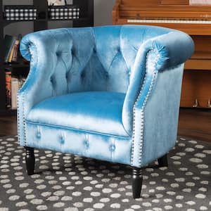 Akira Aqua Velvet Club Chair with Nailhead Trim (Set of 1)