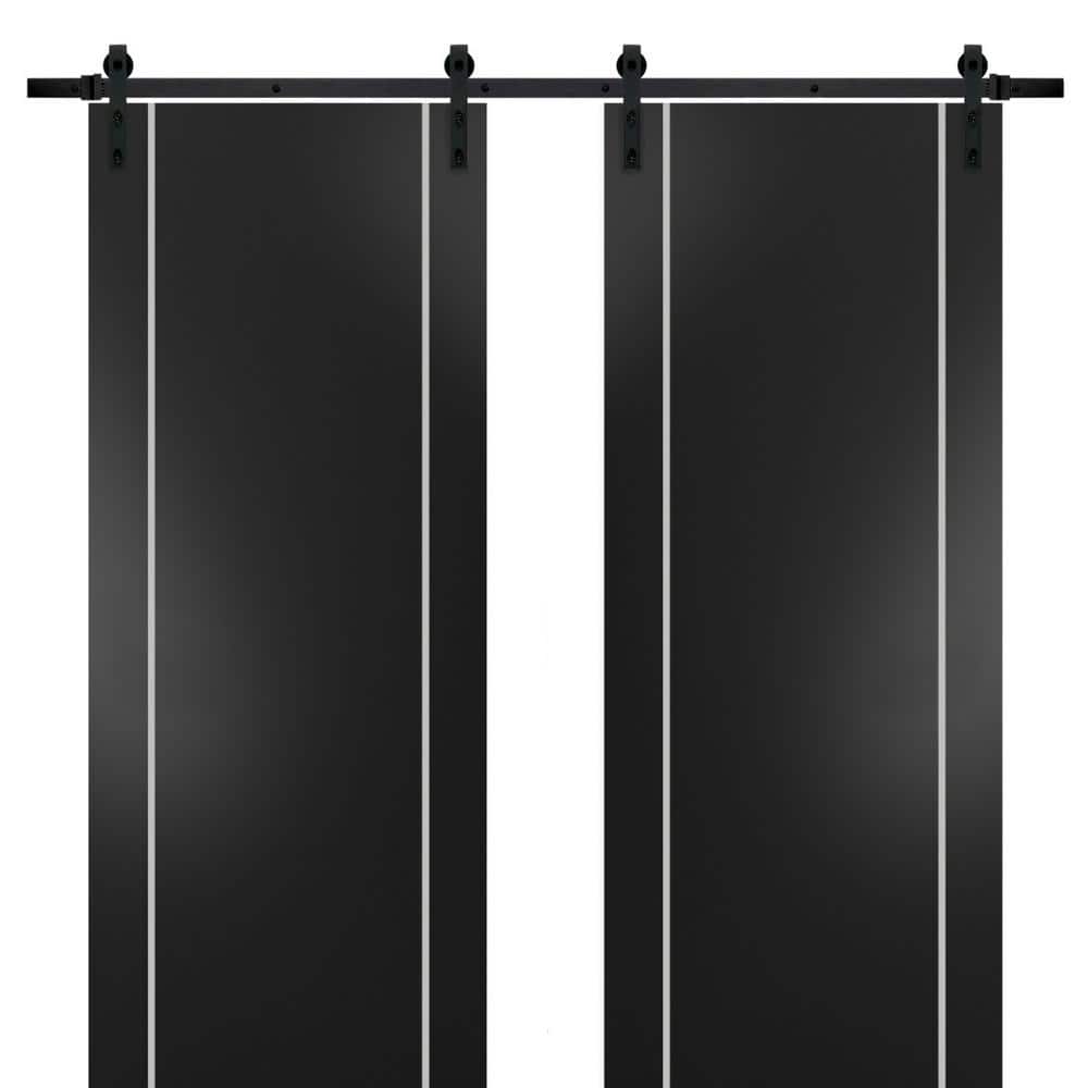 Assemble Required 30 in. x 96 in. 2-Panel Black Matte Solid Wood with Honeycomb Sliding Barn Door with Hardware Kit price history on PriceWatchPro