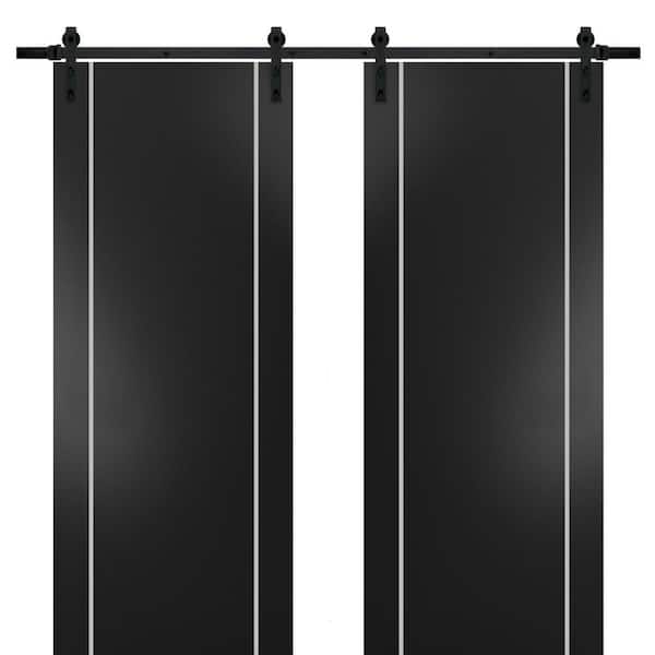 Sartodoors 42 in. x 84 in. 2 Panel Black Matte Solid Wood with Honeycomb Sliding Barn Door with Hardware Kit