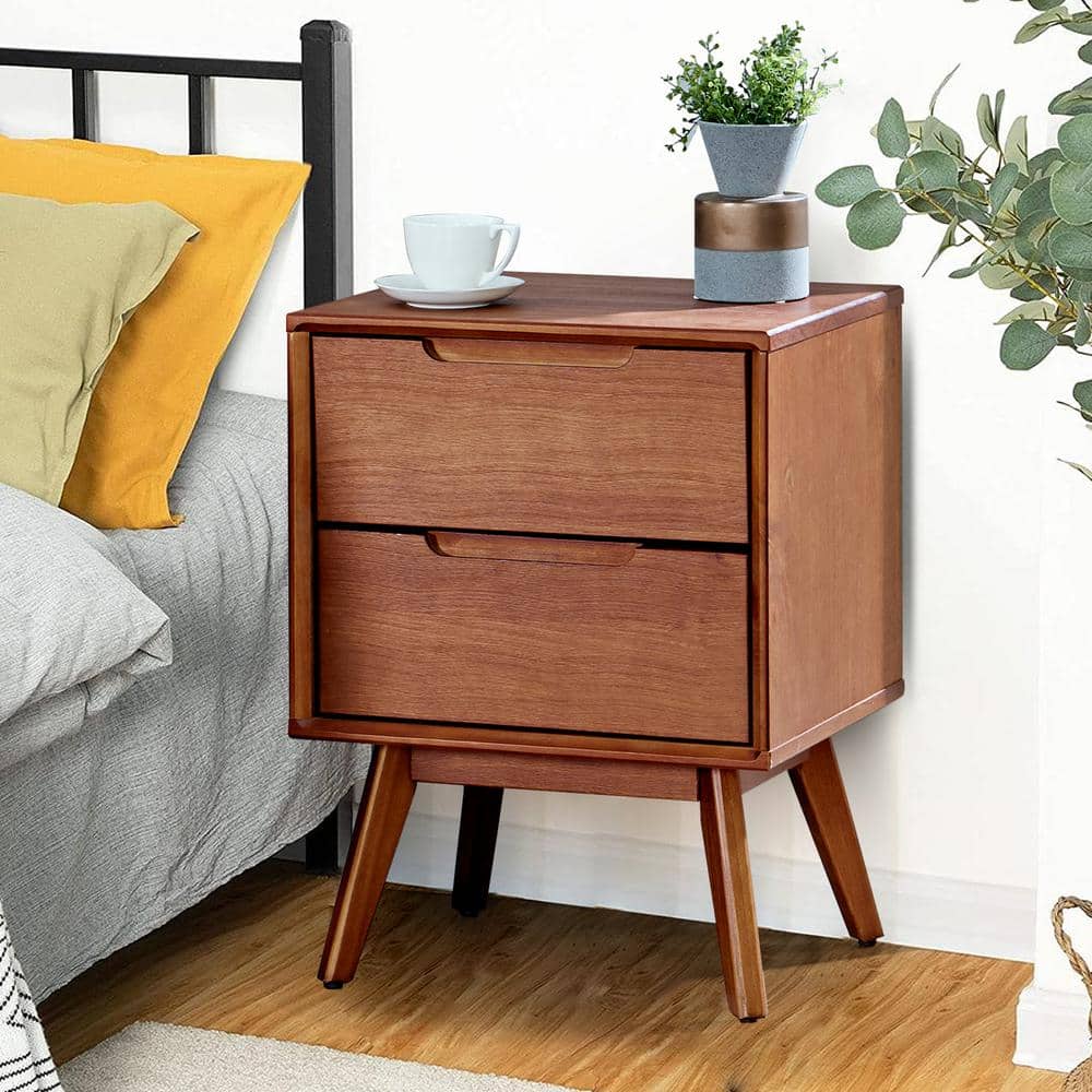 MUSEHOMEINC Mid Century Modern Solid Wood 2 Drawer Nighstand End Table