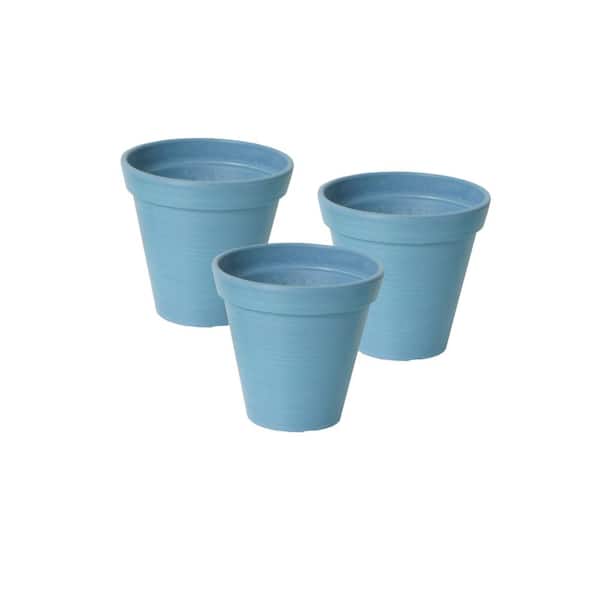 Algreen Valencia 4.25 in. Round Banded Spun Blue Polystone Planters (3-Pack)