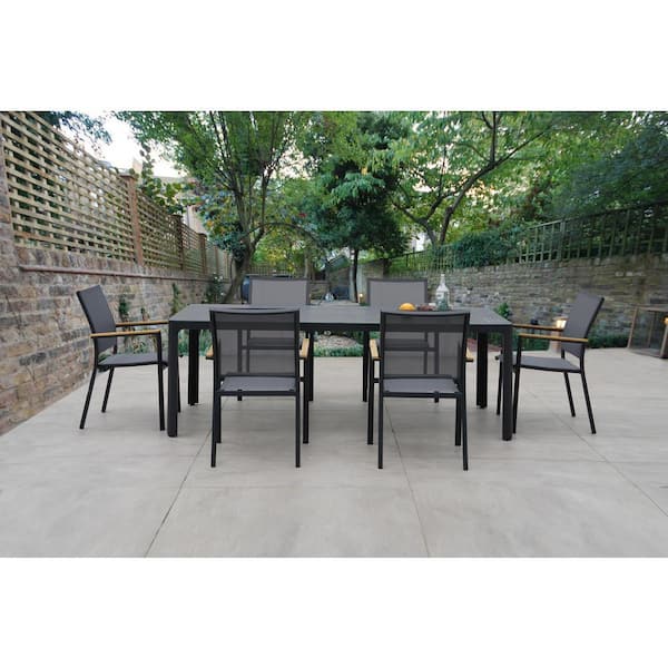 Fresco Dark Gray 7-Piece Dining Set with Tribeca with Ceramic Glass Table Top