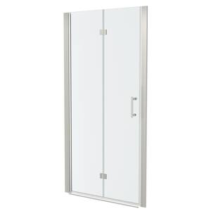 WELLFOR 34 in. W x 72 in. H Bifold Frameless Shower Door with Tempered Clear Glass in Brushed Nickel