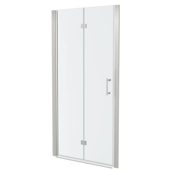 WELLFOR 34 in. W x 72 in. H Bifold Frameless Shower Door with Tempered Clear Glass in Brushed Nickel