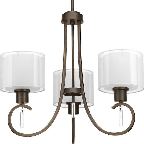 Invite Collection 3-Light Antique Bronze White Silk Mylar Shade New Traditional Chandelier Light