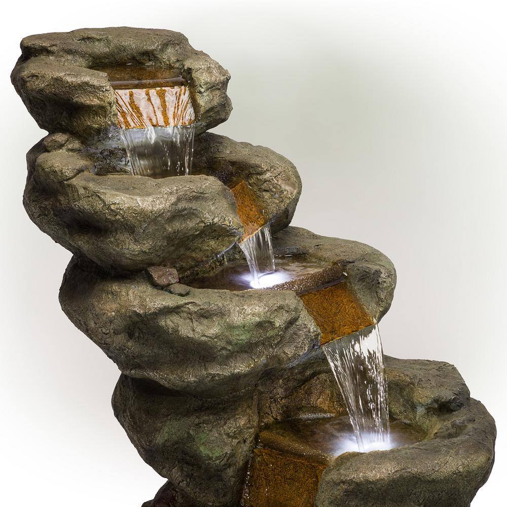 48" Dark Moss Green Multi-Tier Resin Outdoor Waterfall Fountain with LED Lights