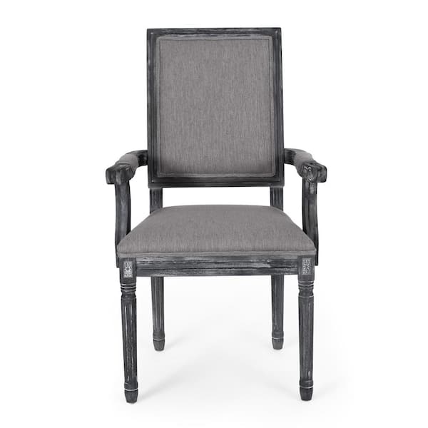 Noble House Aisenbrey Gray Wood and Fabric Arm Chair (Set of 2)
