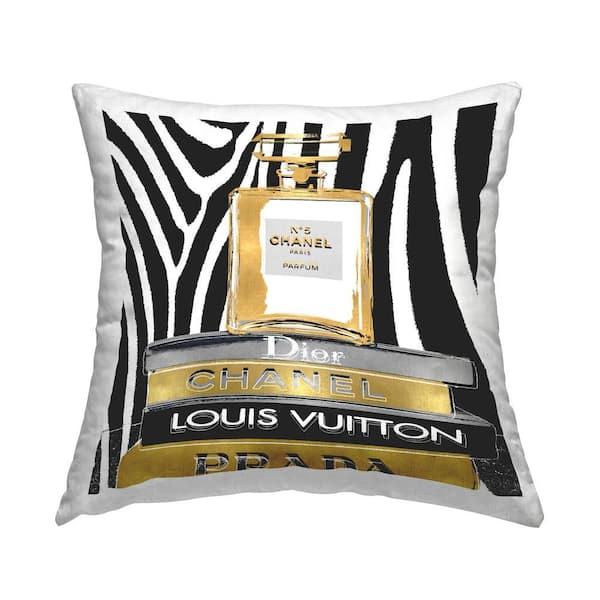 Glam Fragrance Fashion Book Stack Black Zebra Print Black Animal Print Polyester 18 in. x 18 in. Throw Pillow