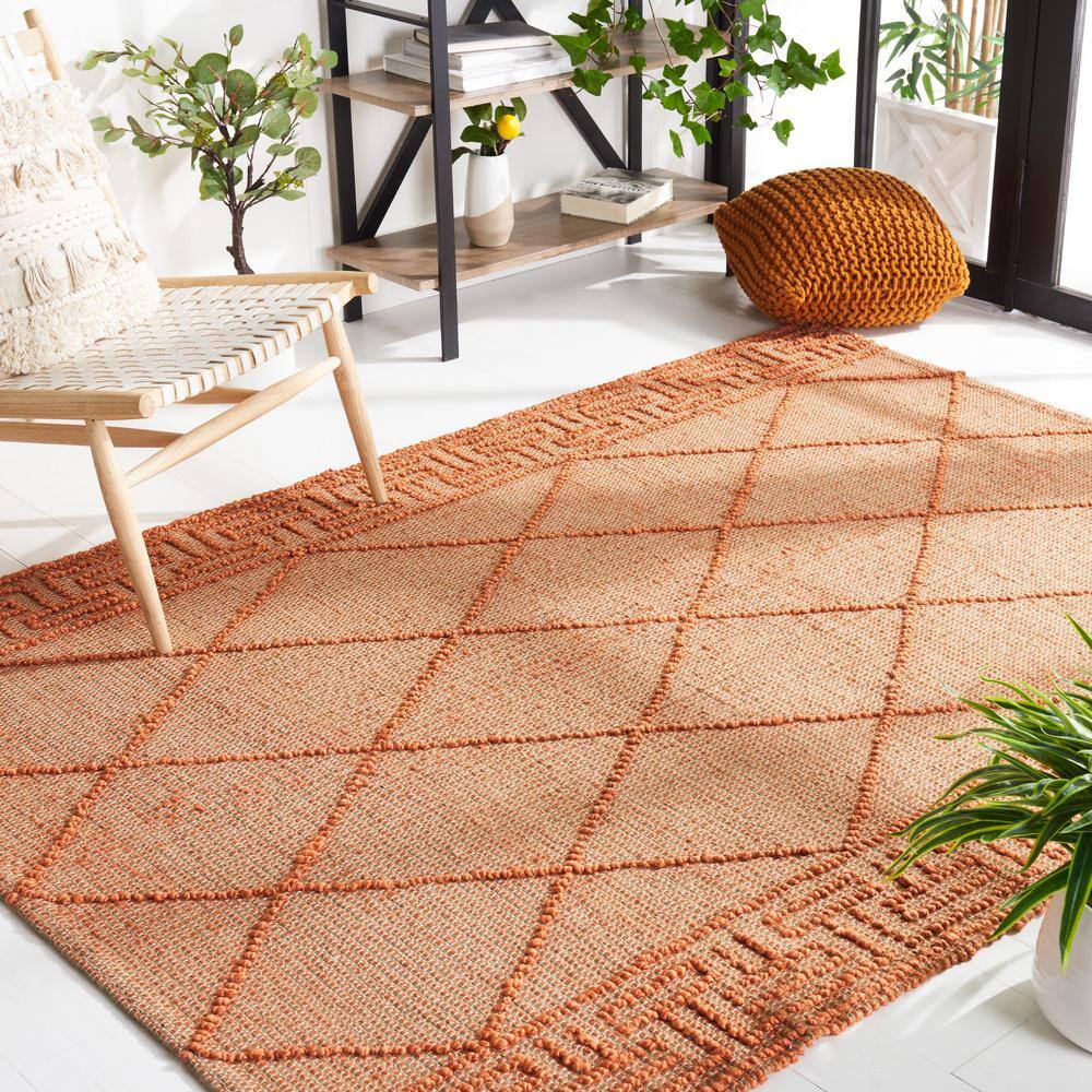 6' Square Orange and Natural Sisal Area Rug
