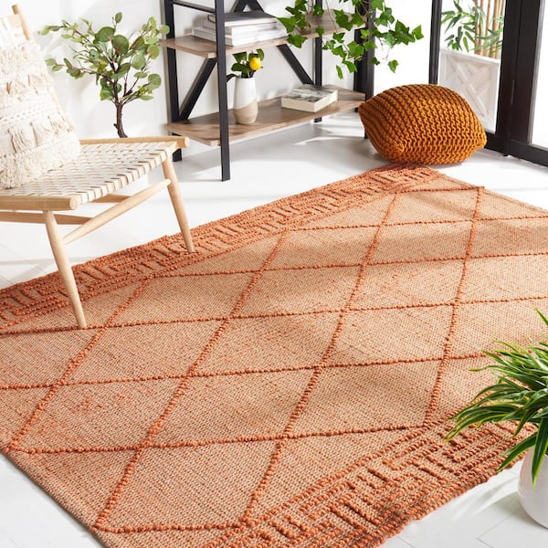 Natural Fiber Orange/Beige 6 ft. x 6 ft. Trellis Border Square Area Rug