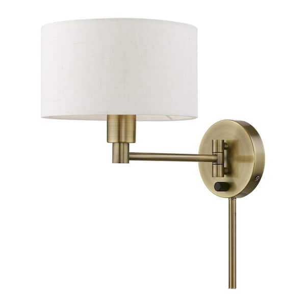 Livex Lighting Antique Brass Hardwired/Plug-In Swing Arm Wall Lamp with ...