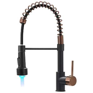 Single Handle Pull Down Sprayer Kitchen Faucet with LED Light, Single Hole Kitchen Sink Faucet in Black and Rose Gold