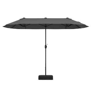 13 ft. Metal Double-sided Patio Umbrella with Crank Handle Umbrella Base Safety Lock in Gray