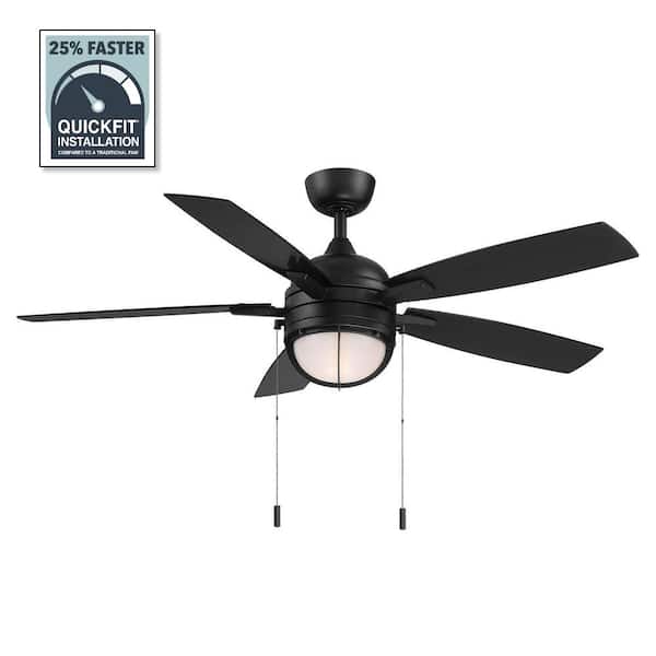 Seaport II 52 in. Indoor/Outdoor Wet Rated Matte Black Ceiling Fan with LED Bulbs Included