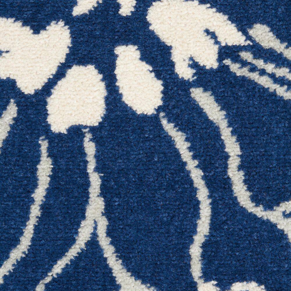 Navy and Ivory Round Floral Synthetic Area Rug, 8 ft