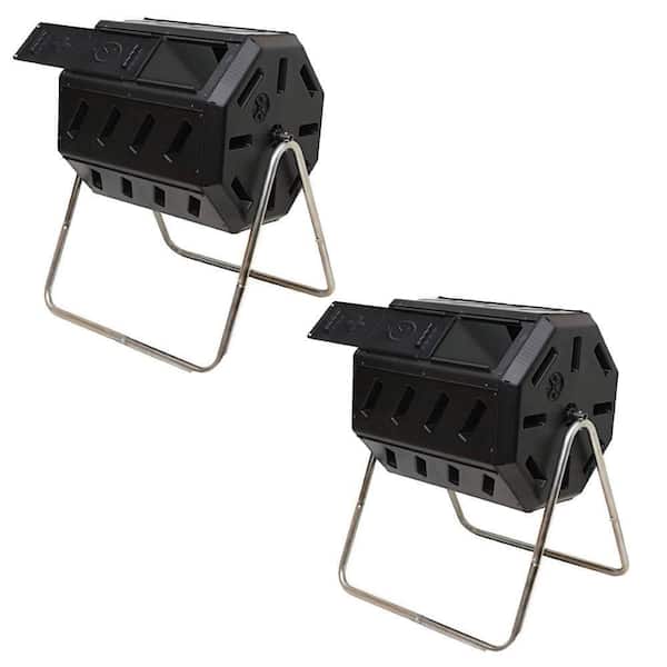 FCMP Outdoor 37 Gal Dual Chamber Tumbling Composter Bin for Soil (2-Pack)
