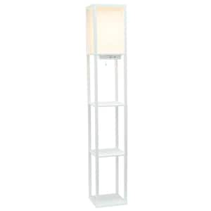 62.5 in. White Modern Organizer Column Floor Lamp with 2-USB Charging Ports, 1 -harging Outlet, with LED Bulb