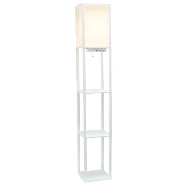 62.5 in. White Modern Organizer Column Floor Lamp with 2-USB Charging Ports, 1 -harging Outlet, with LED Bulb