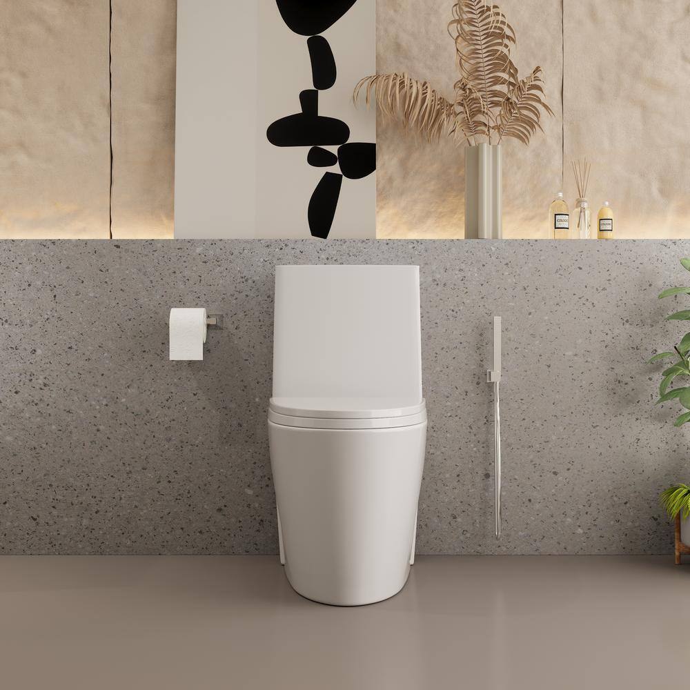 Glossy White Ceramic Dual Flush Elongated One-Piece Toilet