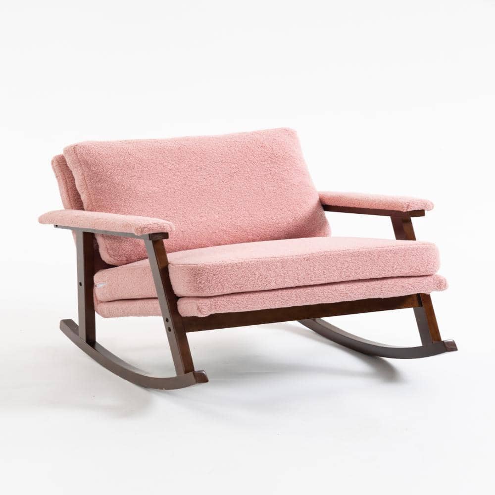 Light Pink Patio Rocking Chair with Wood Frame, Upholstered Reading Armchair, for Balcony and Backyard price history on PriceWatchPro