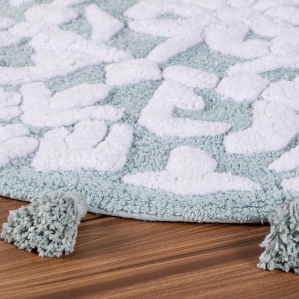 Madeleine Home Cambridge Round Arctic 3 Ft Cotton Bath Mat With Tassles Mh Br 1017 Cotton Bath Mat With Tassles Mh Br 1017, 3 Round Bath Mat