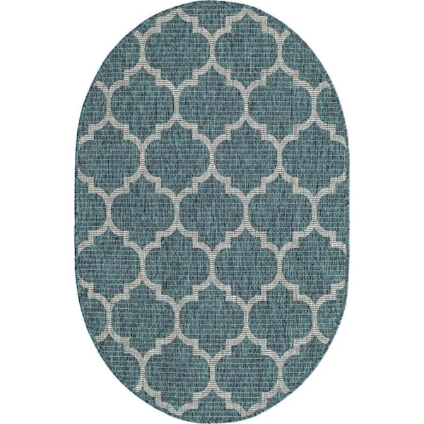 Unique Loom Teal 3 ft. 3 in. x 5 ft. 3 in. Outdoor Trellis Area Rug